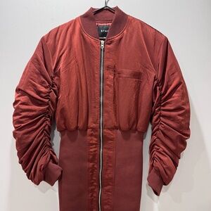 Stage burgundy ribbed dress zipper front size S